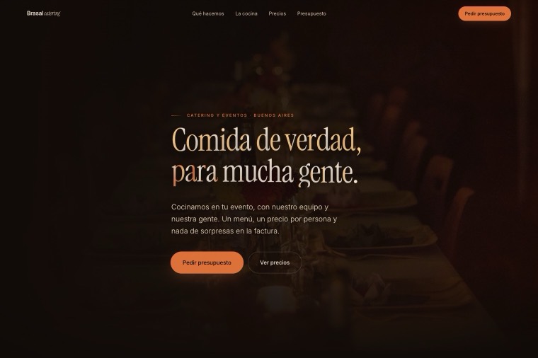 Vista de la landing de Brasal, catering y eventos